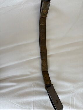 Studded Pyramid Leather Belt in Antiqued Brass